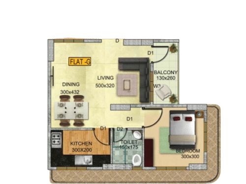 1 BHK Flat 675 Sq.Ft - TYPE C